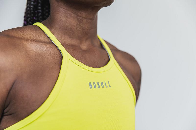 Women's Nobull Halter (NEON Ribbed) Tanks Yellow | SG Q3207M